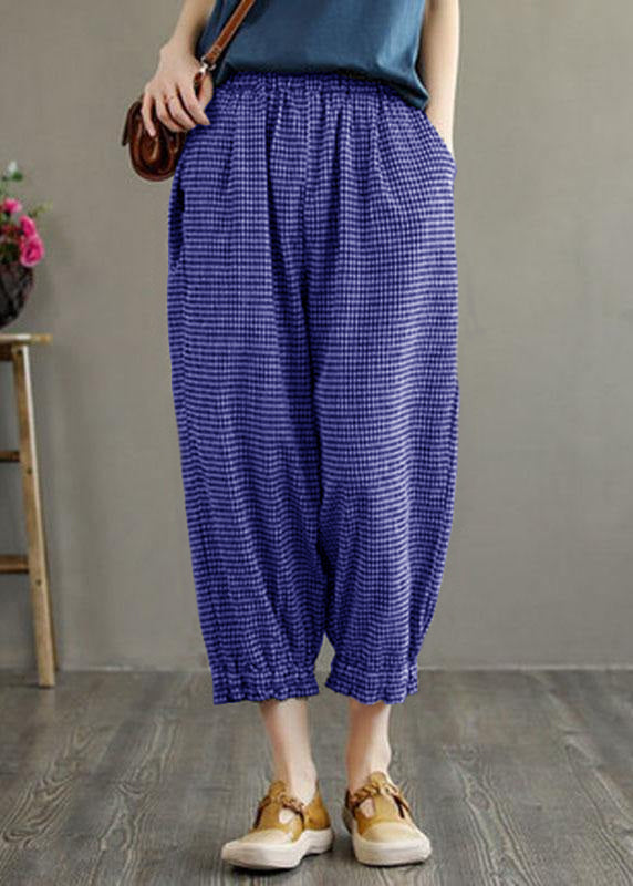 Böhmische blaue Taschen Sommer Leinenhose