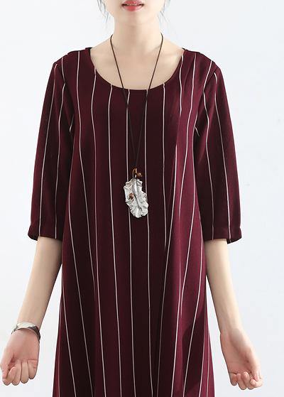 100% burgundy cotton clothes For Women plus size Catwalk striped Dresses summer Dresses - SooLinen