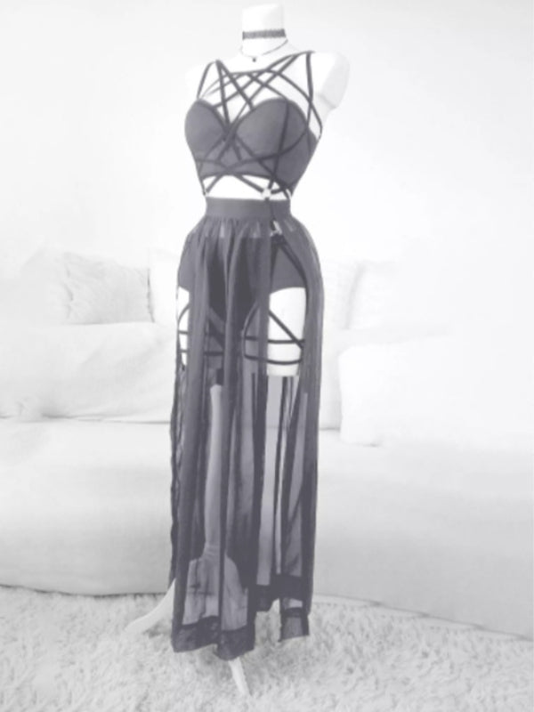 Gothic Cage Dress With Straps And Bosom Cushion Skirt