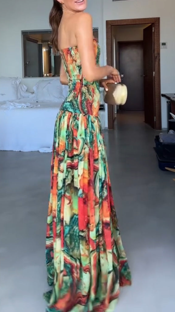 Strapless Patchwork Multi-Color Maxi Dress