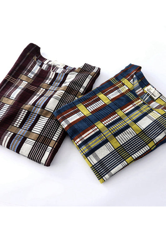 Damen O-Ausschnitt Tunikakleid Inspiration Blau Kariertes Maxikleid