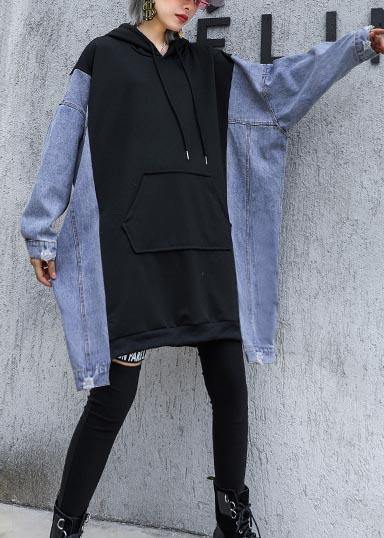 French Hooded Asymmetric Clothes For Women Work Outfits Black A Line Tops - SooLinen