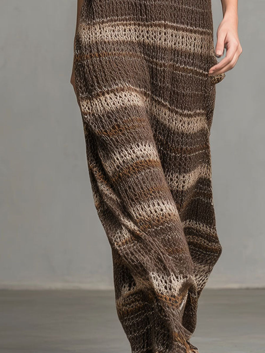 Relaxed-Fit Earth-Tone Striped Knit Maxi Dress