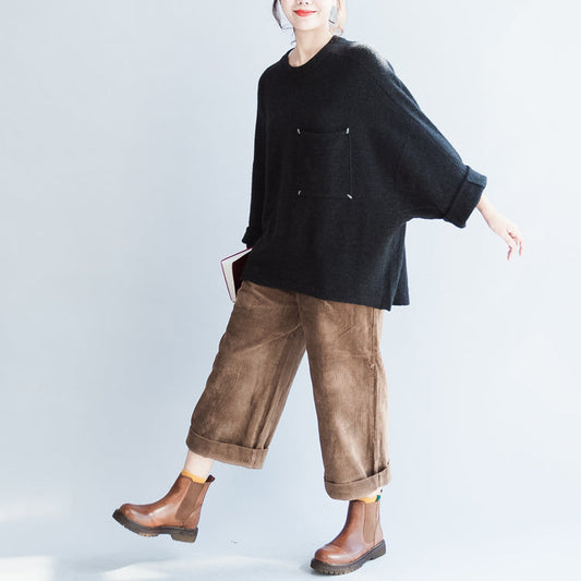 2024 Herbst Baumwollpullover Oversize O-Ausschnitt Fledermausärmel Strickpullover