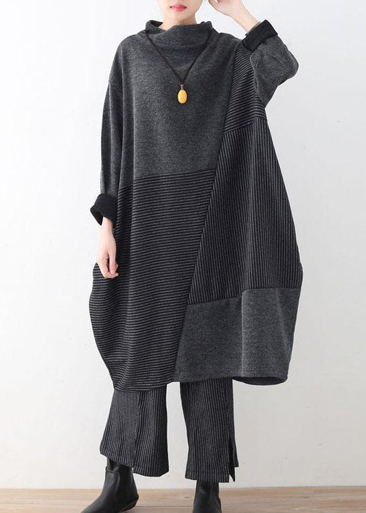 2024 Herbst grau gestreifte Pullover Tops und weite Bein stricken Hosen zwei Stücke