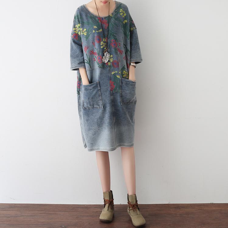 2024 Herbst Oversize Denim Kleider Blühende Blumen Casual Denim Shirts