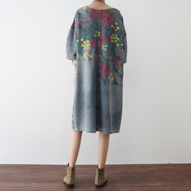 2024 Herbst Oversize Denim Kleider Blühende Blumen Casual Denim Shirts