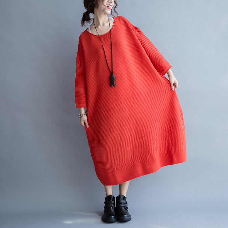 2024 Herbst dicke rote Pulloverkleider plus Größe lässiges Strickkleid