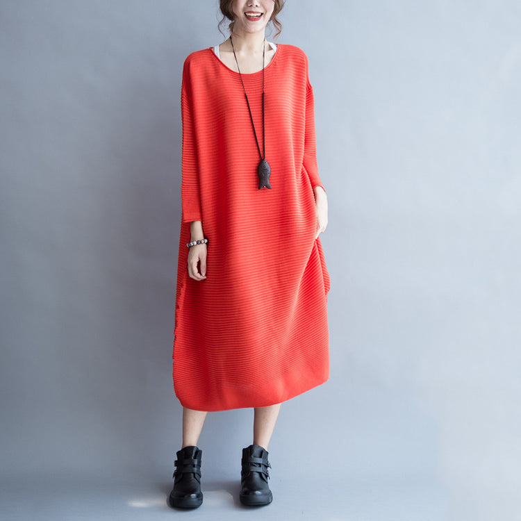 2024 Herbst dicke rote Pulloverkleider plus Größe lässiges Strickkleid