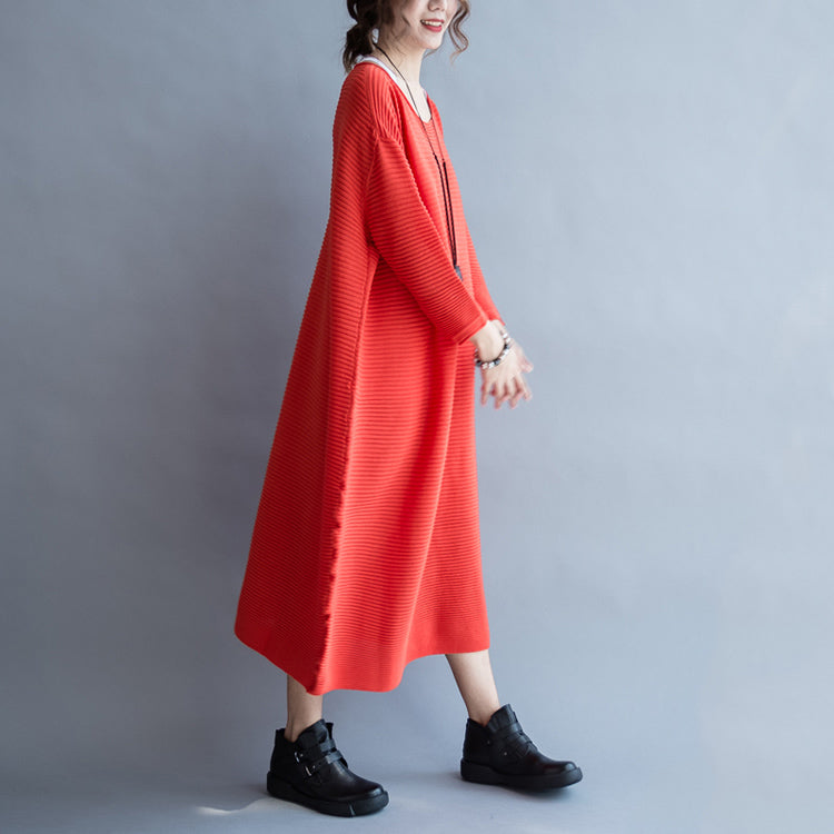 2024 Herbst dicke rote Pulloverkleider plus Größe lässiges Strickkleid