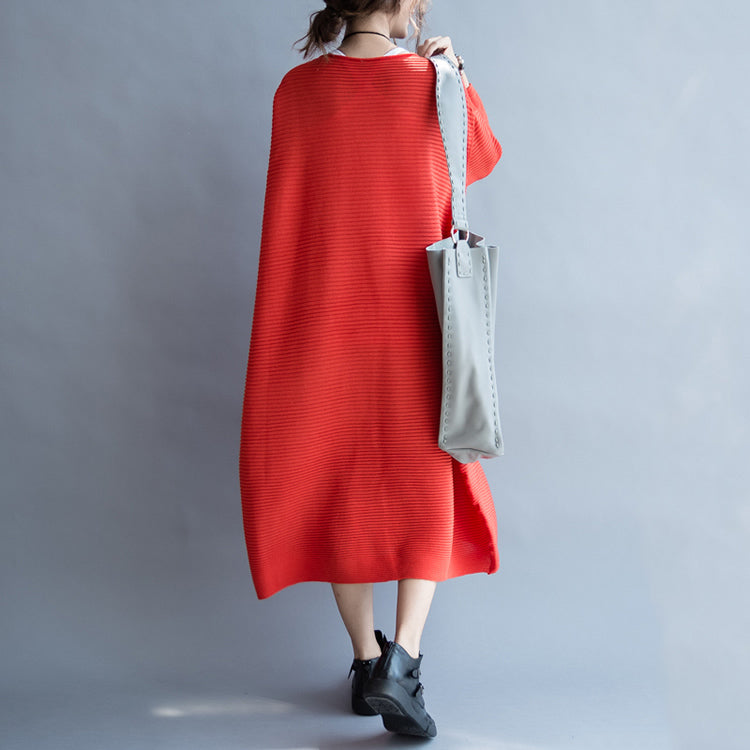2024 Herbst dicke rote Pulloverkleider plus Größe lässiges Strickkleid