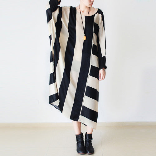 2024 Herbsttrend Streifen Baggy Kleider Seide Plus Size Kaftane übergroße Baumwollkleid