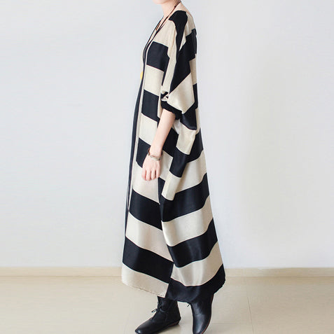 2024 Herbsttrend Streifen Baggy Kleider Seide Plus Size Kaftane übergroße Baumwollkleid