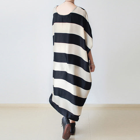 2024 Herbsttrend Streifen Baggy Kleider Seide Plus Size Kaftane übergroße Baumwollkleid