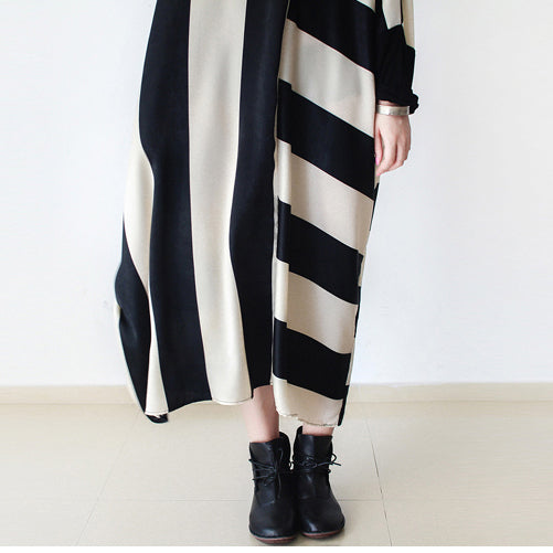 2024 Herbsttrend Streifen Baggy Kleider Seide Plus Size Kaftane übergroße Baumwollkleid