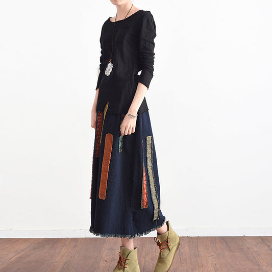 2024 herbst tunika baumwolle shirts schwarz langarm frau tops bluse seite offen