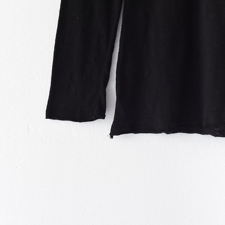 2024 herbst tunika baumwolle shirts schwarz langarm frau tops bluse seite offen