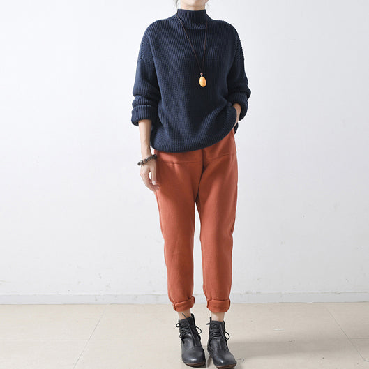 2024 blaue dicke Winterpullover kurze Strickoberteile übergroßer Strickpullover