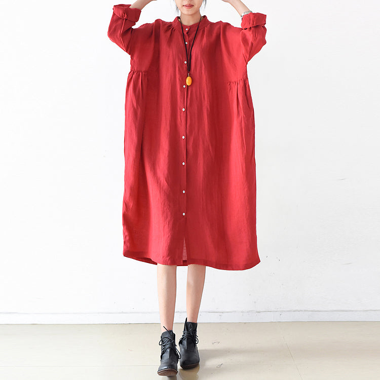 2024 Herbst Plus Size Leinenkleider süße Leinenhemdkleider Umstandskleider