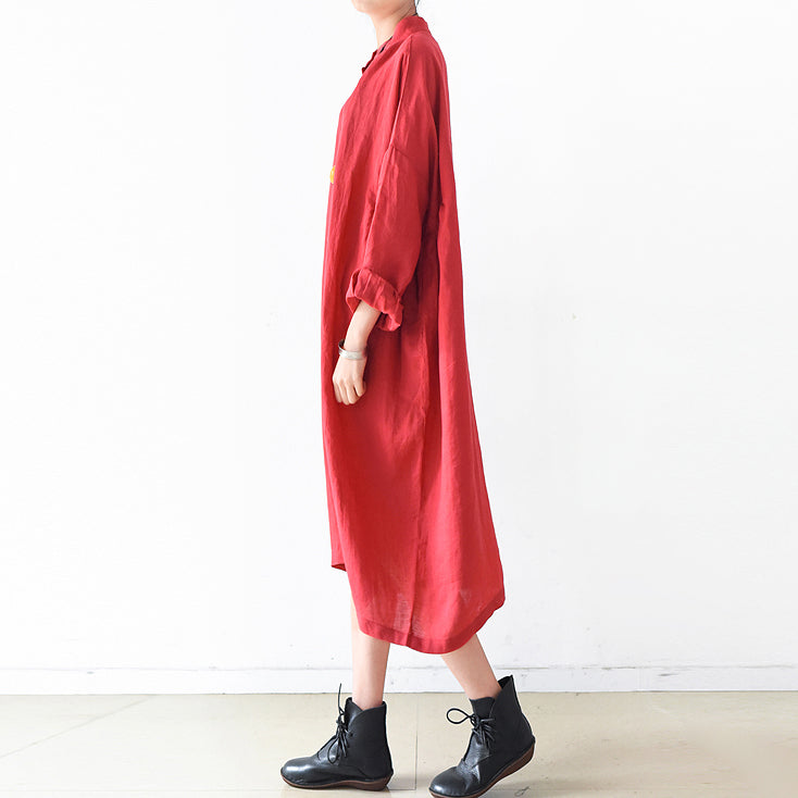 2024 Herbst Plus Size Leinenkleider süße Leinenhemdkleider Umstandskleider