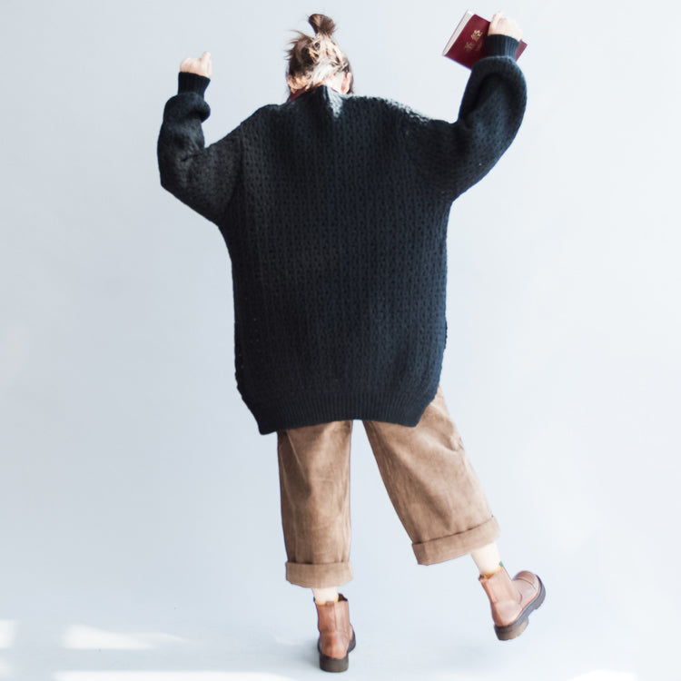 2024 herbst neue schwarz baumwolle pullover plus größe mode langarm stricken pullover
