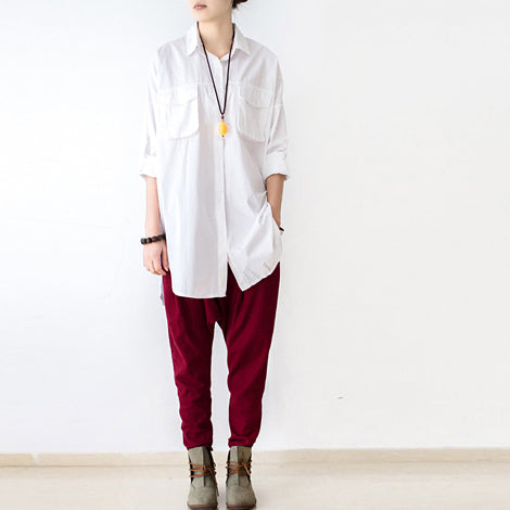 2024 Herbst rote Karottenhose aus Leinen übergroße Karottenhose aus Baumwolle Plus Size Outfits