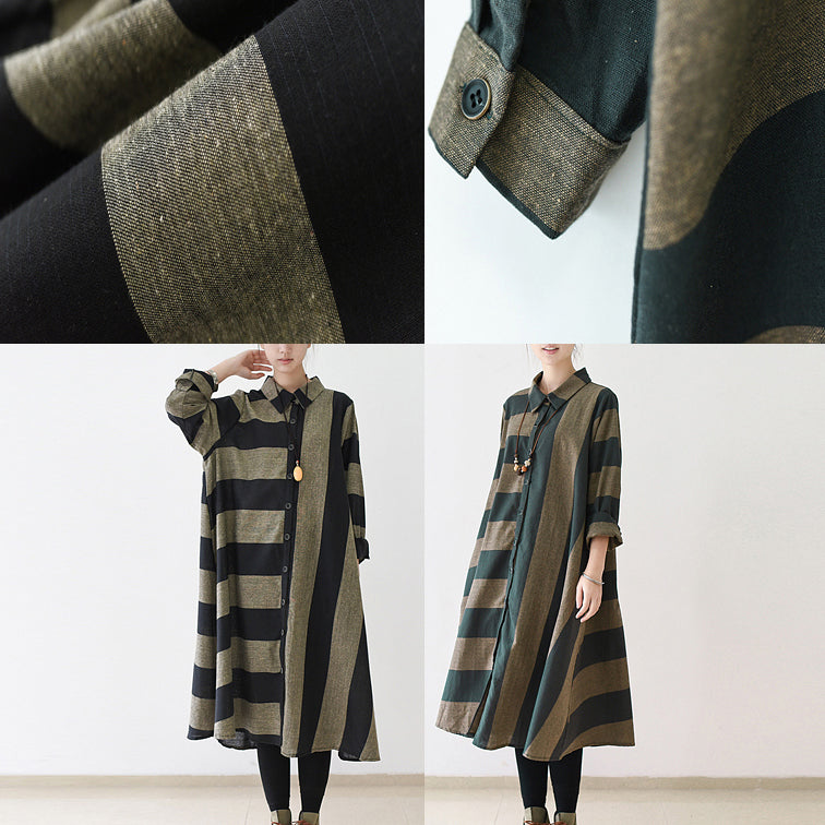 2024 fall strip linen maxi dresses plus size casual cotton caftans gown