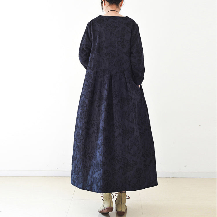 Herbsttrend 2024: Marineblaue Jacquard-Leinenmäntel, langer Maximantel, lässige Strickjacke mit V-Ausschnitt