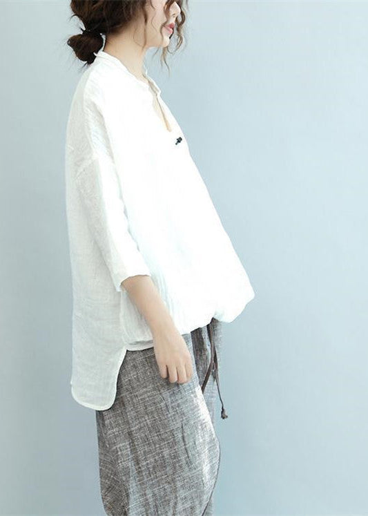 2024 Herbst weiße einzigartige Leinenoberteile Plus Size Casual Bluse