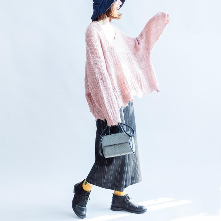 2024 Mode Baumwollstrickoberteile Rüschen Oversize-Pullover mit V-Ausschnitt