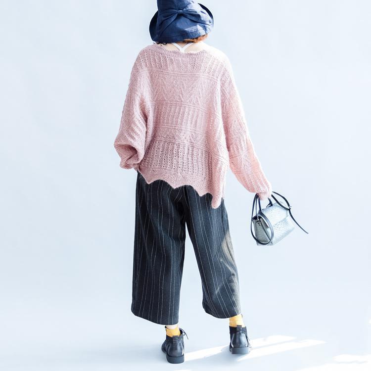 2024 Mode Baumwollstrickoberteile Rüschen Oversize-Pullover mit V-Ausschnitt