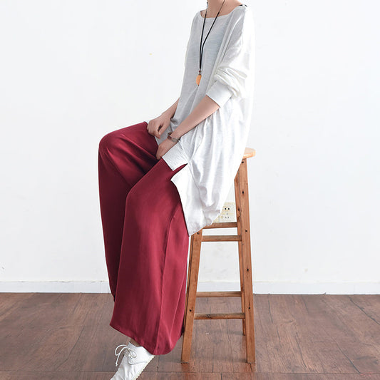 2024 lange Seidenhose mit weitem Bein, drapierte Hose mit hoher Taille