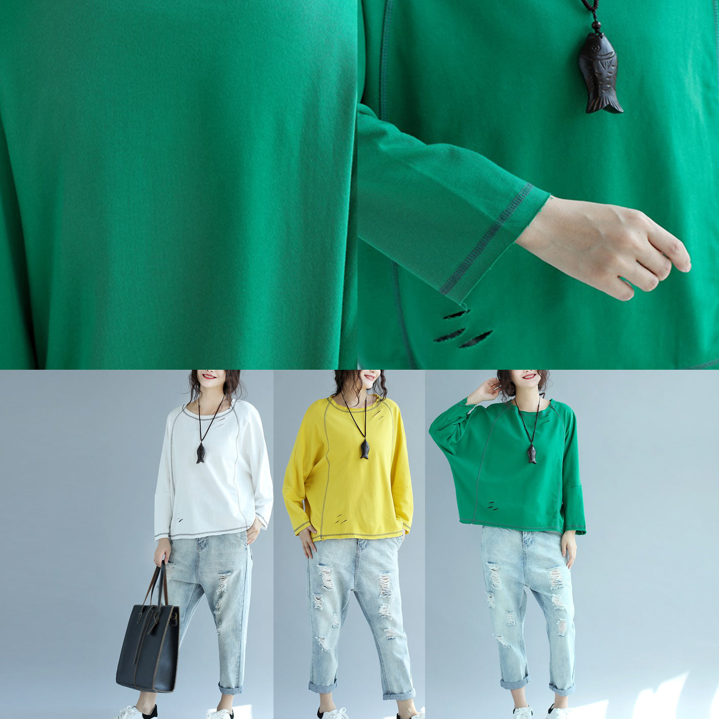 2024 neue weiße Baumwoll-Mode-Tops in Übergröße, stylischer Pullover