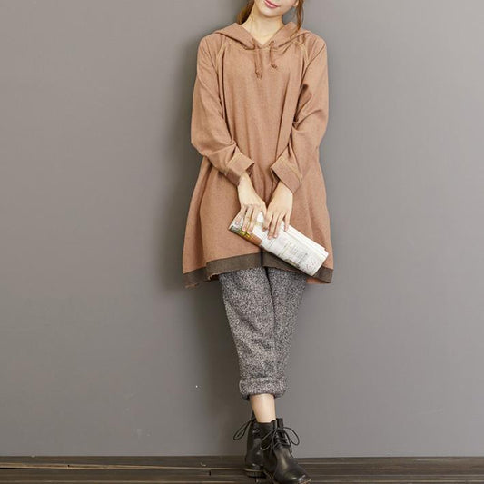 2024 Warmer neuer khakigrauer Baumwoll-Sportpullover in Übergröße, lässiges T-Shirt mit Kapuze