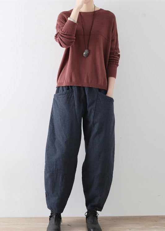 2024 Winter dunkelblaue Baumwollhose warme dicke oversized Leinenhose lässig gemütlicher Stil