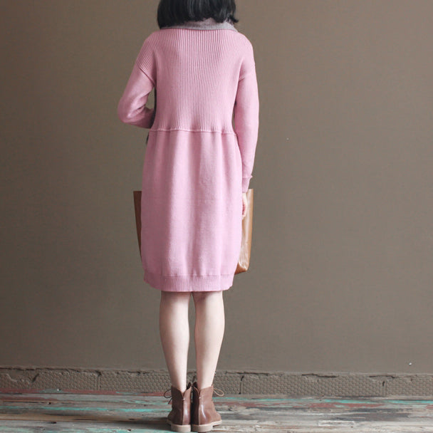 2024 Winter rosa Kaninchen Wollmischung Pullover Kleider lose Vintage Strickkleid