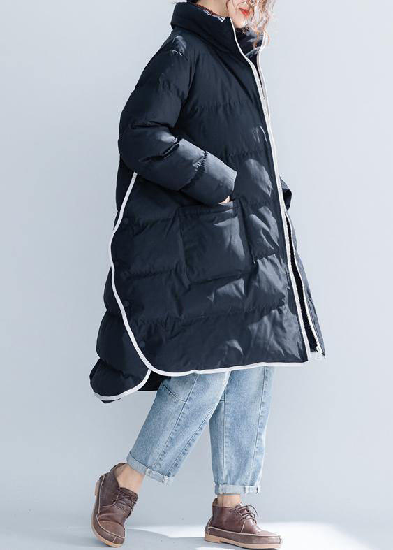 2019 schwarze Baumwolljacke trendige Plus-Size-Stehkragen mit Reißverschluss Warme Taschen dicke Winter-Baumwollmäntel