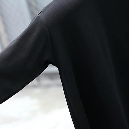 2019 black natural cotton blended t shirt oversize O neck clothing tops vintage asymmetric large hem t shirt - SooLinen