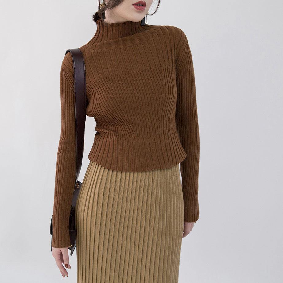 2019 chocolate cozy sweater plus size high neck sweaters New sweater - SooLinen