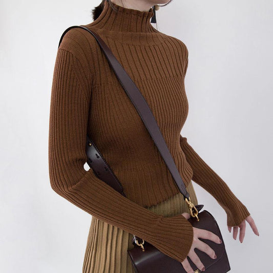 2019 chocolate cozy sweater plus size high neck sweaters New sweater - SooLinen