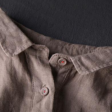 2019 chocolate linen shift dress plus size clothing linen clothing dresses 2018 Three Quarter sleeve baggy dresses Peter pan Collar dresses - SooLinen