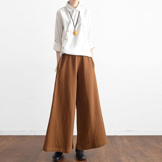 2018 spring casual linen women pants elastic waist loose fashion wide leg pants - SooLinen