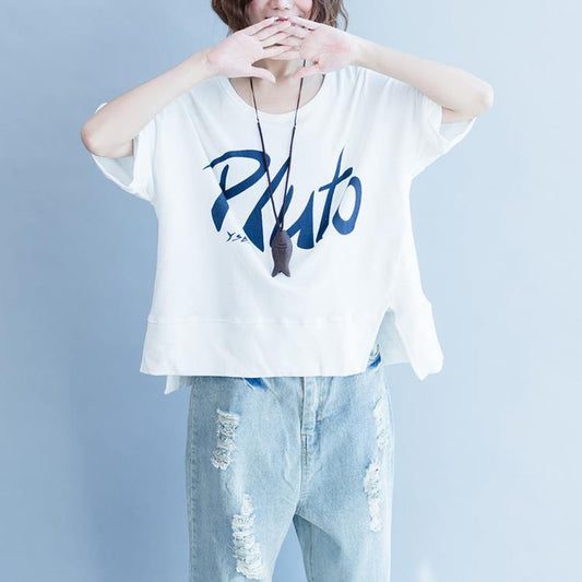 2018 summer front side open cotton pullover oversize short sleeve tops - SooLinen