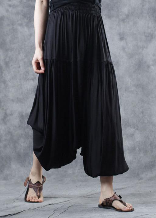 2019 black elastic waist new linen pants loose Cinched harem pants - SooLinen