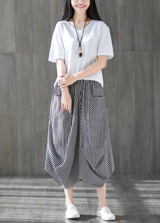 2019 new cotton linen literary striped skirt casual irregular thin section natural waist - SooLinen