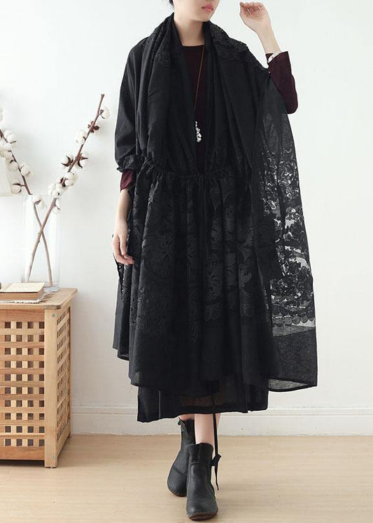 2019 new original design cotton drawstring shawl heavy work lace cloak coat - SooLinen