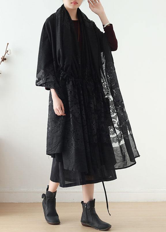 2019 new original design cotton drawstring shawl heavy work lace cloak coat - SooLinen