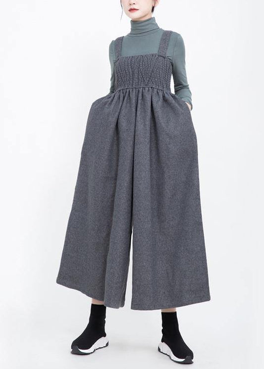 2019 sleeveless women Cinched jumpsuit gray pants casual fashion wide leg pants - SooLinen
