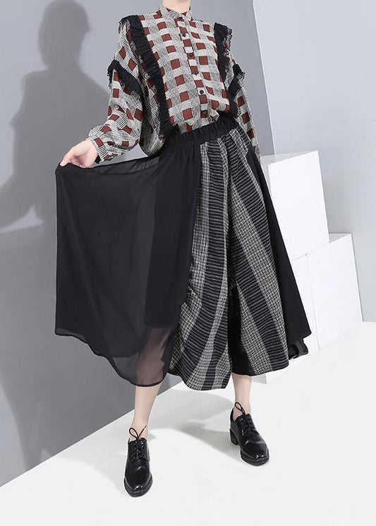 2019 stylish women patchwork casual pants asymmetric wide leg pants - SooLinen