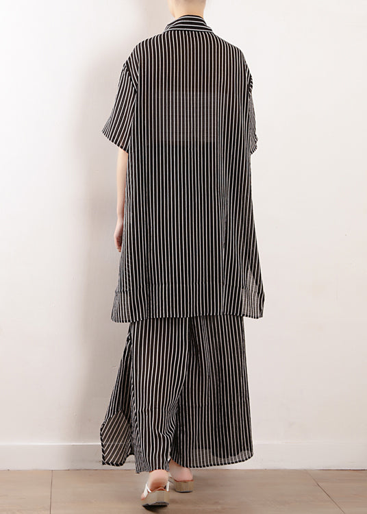 2019 Sommer neue schwarze lose Chiffon-Hemd und lässige Hose mit weitem Bein zwei Stücke
